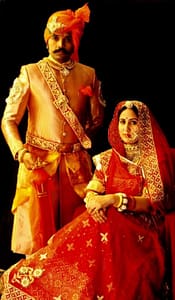 Kunwar Pushpendra Singh of Ajabgarh with his wife Kunwrani Ishani Kumari of Surendra Nagar (Ajabgarh)